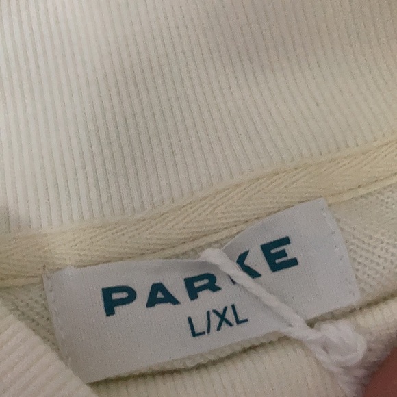 NEW Parke Cream Mock Multicolor Varsity Logo sweatershirt size L / XL - Picture 4 of 6